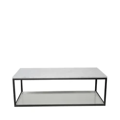 Mesa de centro 11, Mármol blanco, base lacada en negro, chapa de zinc