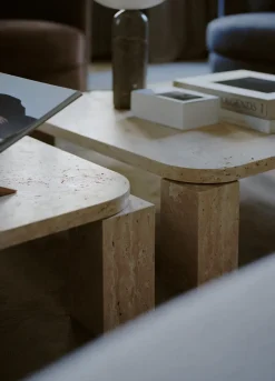 Mesa de centro Atlas 82x82 cm, Travertino sin relleno