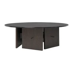 Mesa de centro Aukko, Roble teñido oscuro, vidrio, Ø90×32 cm