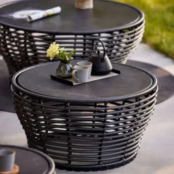 Mesa de centro Basket, Fossil black, grande, base trenzada gris