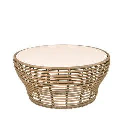 Mesa de centro Basket, Travertine, grande, base de mimbre natural
