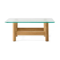 Mesa de centro Brasilia 100x100 cm, Natural oak-clear glass