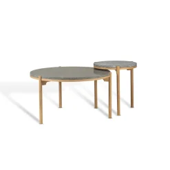 Mesa de centro Dondo roble blanqueado Ø80 cm, Piedra caliza pulida