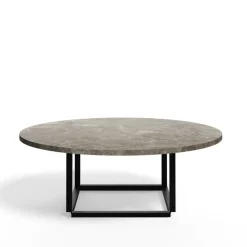 Mesa de centro Florence, mármol gris du marais, ø90 cm, soporte negro