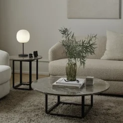 Mesa de centro Florence, mármol gris du marais, ø90 cm, soporte negro