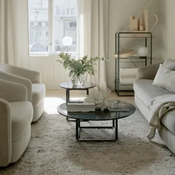 Mesa de centro Florence, mármol gris du marais, ø90 cm, soporte negro