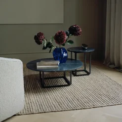 Mesa de centro Florence, mármol negro marquina, ø90 cm, soporte negro