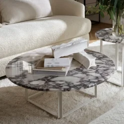 Mesa de centro Florence, mármol negro marquina, ø90 cm, soporte negro