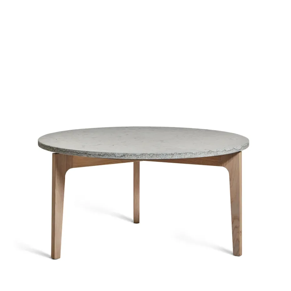 Mesa de centro Höllviken Ø80 cm, Patas de roble tipo piedra caliza blanqueada