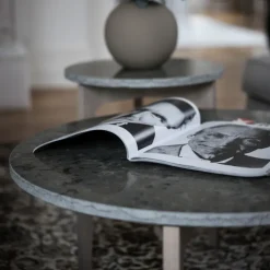 Mesa de centro Höllviken Ø80 cm, Patas de roble tipo piedra caliza blanqueada