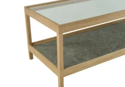 Mesa de centro Ima 125x50 cm, Roble blanqueado con acabado mate , piedra caliza