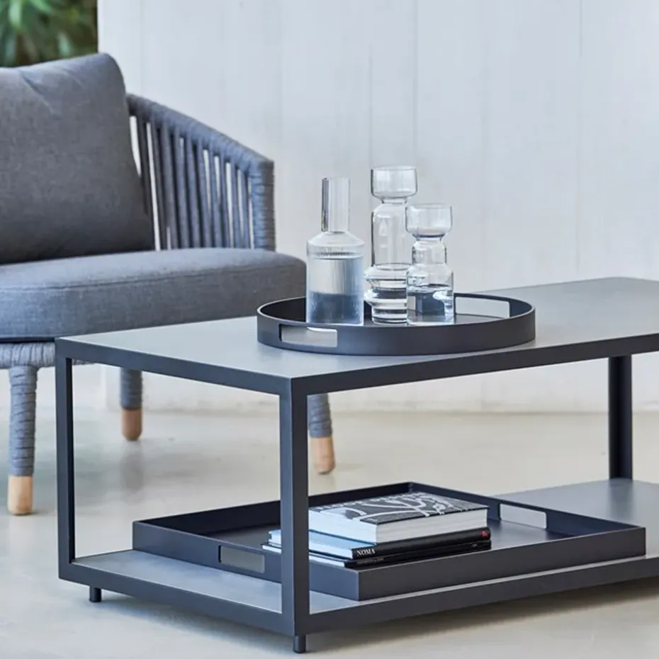 Mesa de centro Level teca 79x79 cm, Lava grey