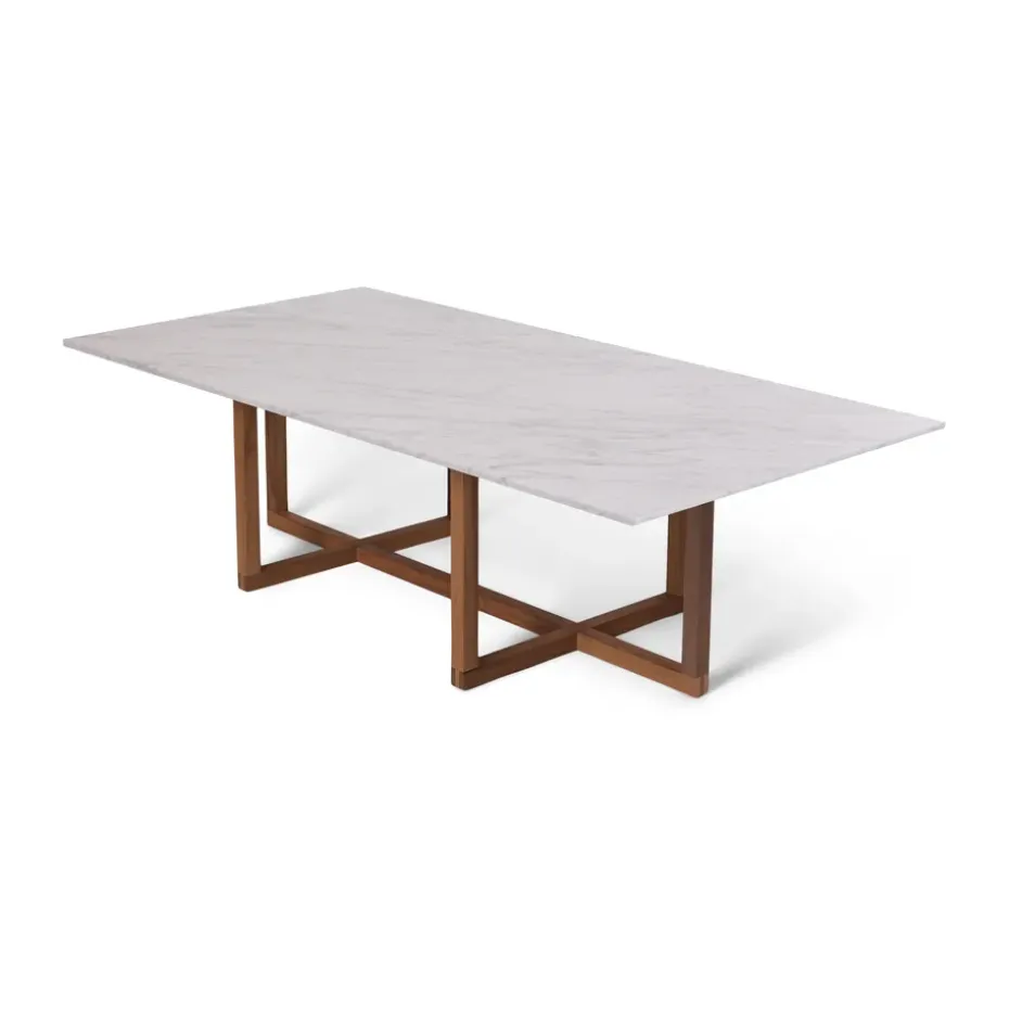 Mesa de centro Ninety 60x120 cm, base de roble ahumado, Mármol blanco