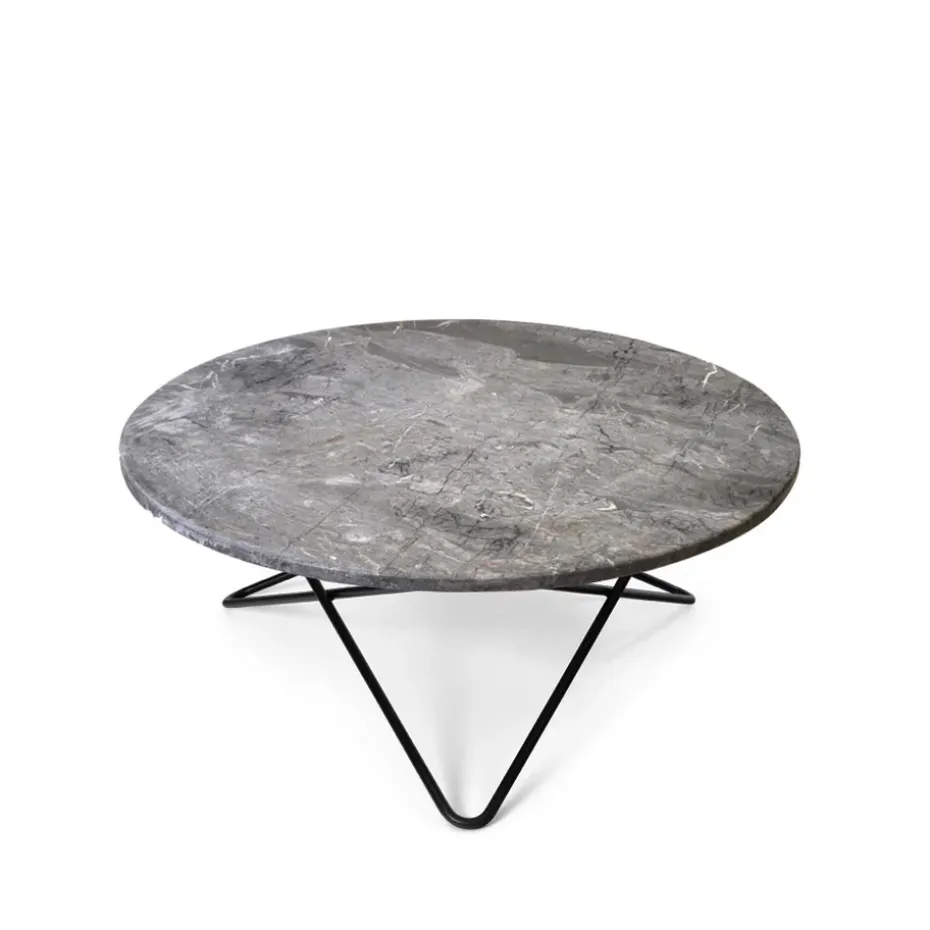 Mesa de centro O Table, Mármol gris, estructura lacado negro