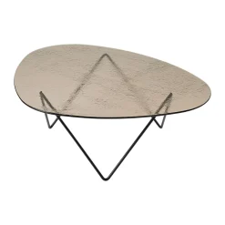 Mesa de centro Pedrera, Negro semimate - vidrio estructurado bronce