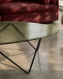 Mesa de centro Pedrera, Negro semimate - vidrio estructurado transparente