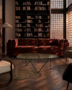 Mesa de centro Pedrera, Negro semimate - vidrio estructurado transparente