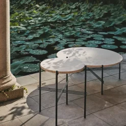 Mesa de centro TS Outdoor, Blanco travertin-negro