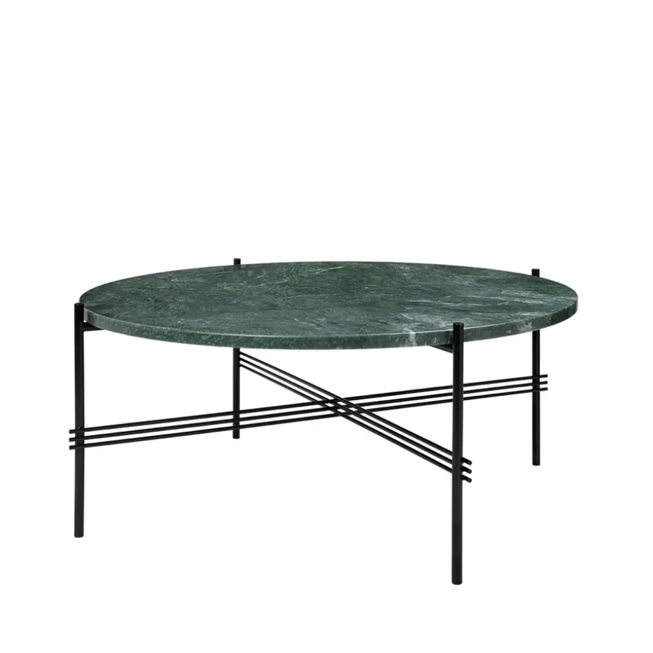 Mesa de centro TS Round, Green guatemala marble, ø80, base negra