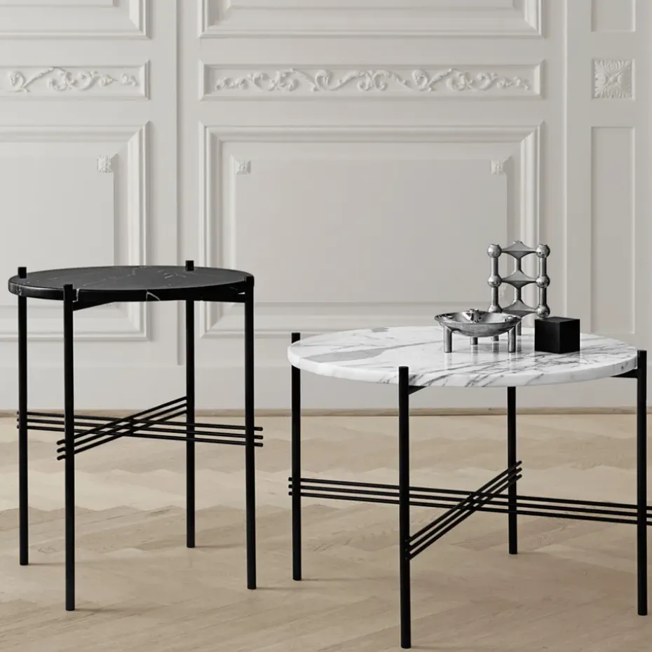 Mesa de centro TS Round, Green guatemala marble, ø80, base negra