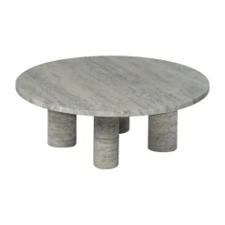 Mesa de centro Volos L, Ø75 cm, Travertino Plata