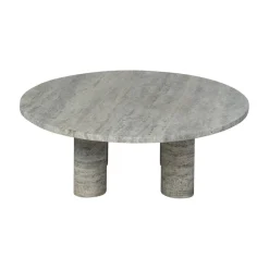 Mesa de centro Volos L, Ø75 cm, Travertino Plata