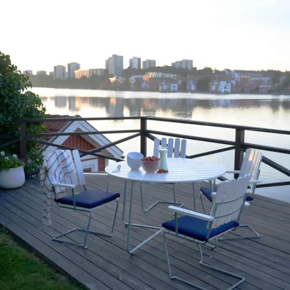 Mesa de comedor 9A, Roble lacado en blanco Ø100 cm