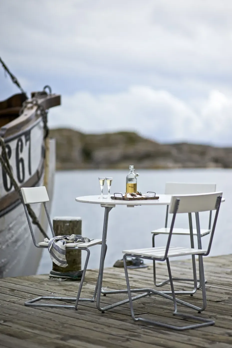 Mesa de comedor 9A, Roble lacado en blanco Ø100 cm