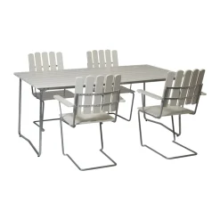 Mesa de comedor B31, Roble lacado blanco-galvanizado en caliente