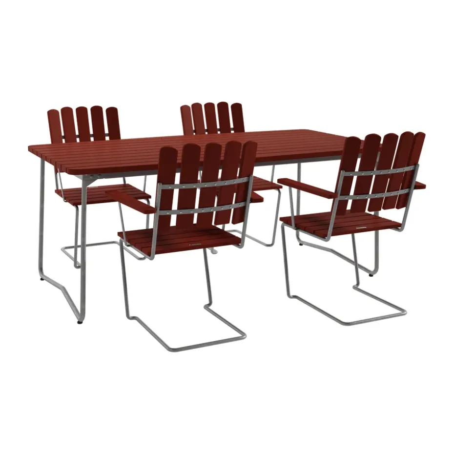 Mesa de comedor B31, 170x92 cm, roble teñido Dark red-lacado-acero galvanizado