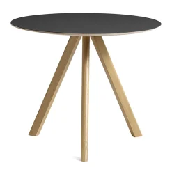 Mesa de comedor CPH20 2.0, Ø90 cm, Black linoleum-roble lacado