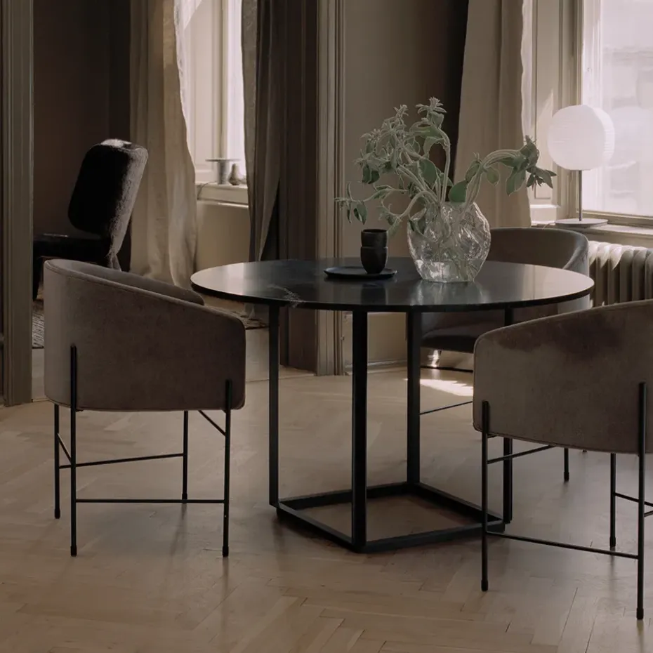 Mesa de comedor Florence redonda, mármol negro marquina, ø120 cm, soporte negro