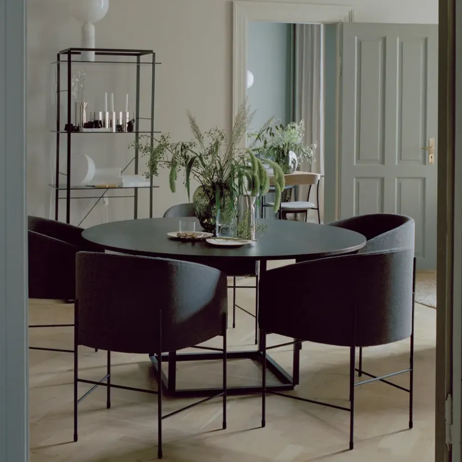 Mesa de comedor Florence redonda, mármol negro marquina, ø120 cm, soporte negro