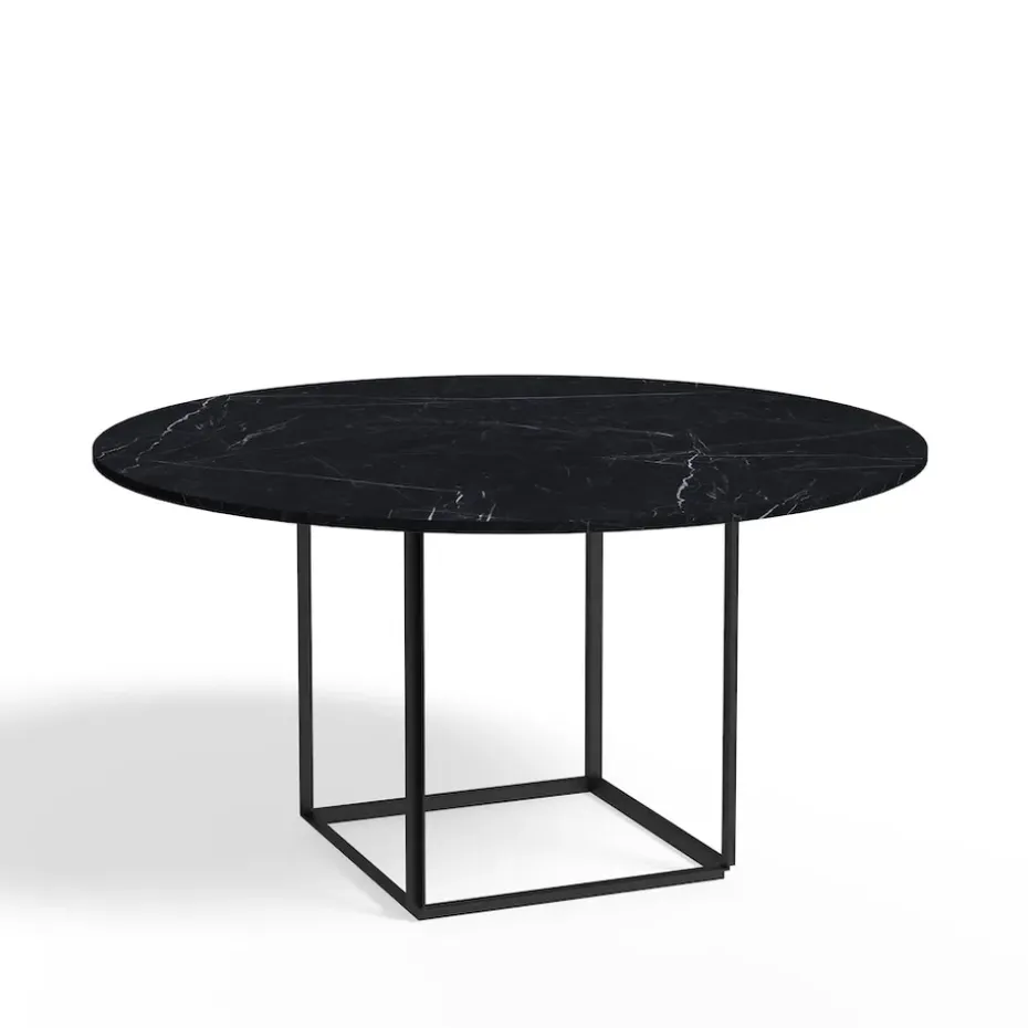 Mesa de comedor Florence redonda, mármol negro marquina, ø145 cm, soporte negro