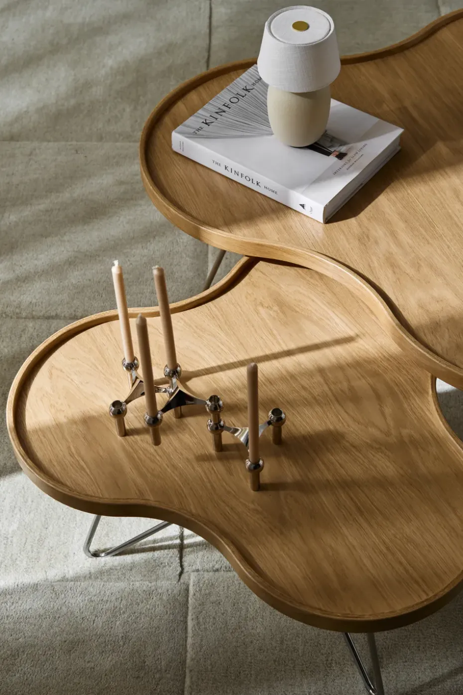 Mesa Flower mono 62x66 cm, Roble natural, 39cm, base de cromo