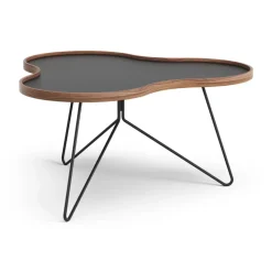 Mesa Flower 84x90 cm, H45-negro-canto de nogal-base negra