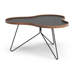 Mesa Flower 84x90 cm, H45-negro-canto de nogal-base negra