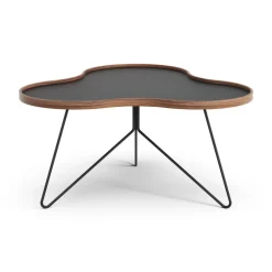 Mesa Flower 84x90 cm, H45-negro-canto de nogal-base negra