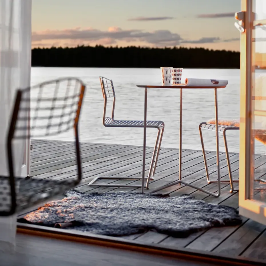 Mesa High Tech, Blanco-estructura galvanizada en caliente, Ø60 cm