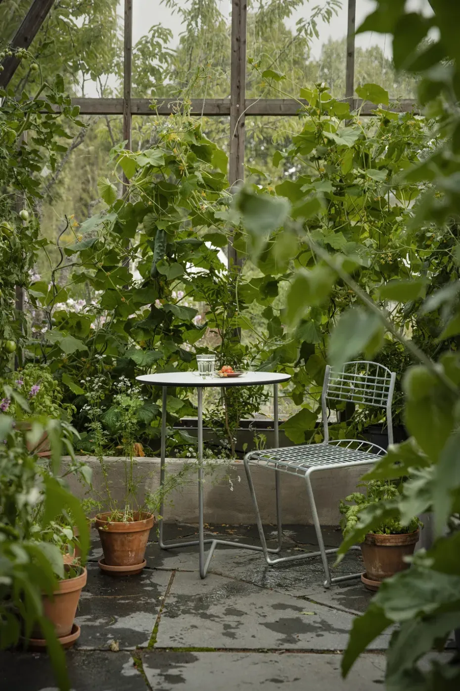 Mesa High Tech, Blanco-estructura galvanizada en caliente, Ø60 cm