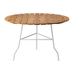 Mesa Pia Ø110 cm, Soporte de acero lacado blanco - roble aceitado