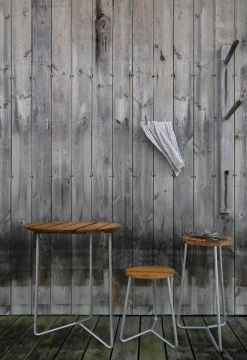 Mesa Table 6B, Teca sin tratar - patas galvanizadas, Ø60 cm