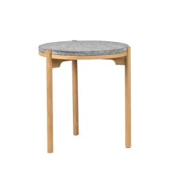 Mesita auxiliar Dondo roble blanqueado Ø45 cm, Piedra caliza cepillada