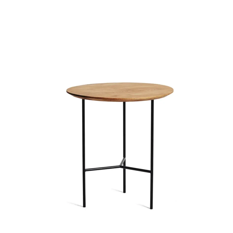 Mesita auxiliar Tribeca, Roble rústico aceitado, patas negras, ø47 cm