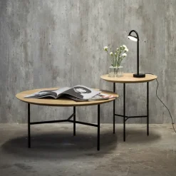 Mesita auxiliar Tribeca, Roble rústico aceitado, patas negras, ø47 cm