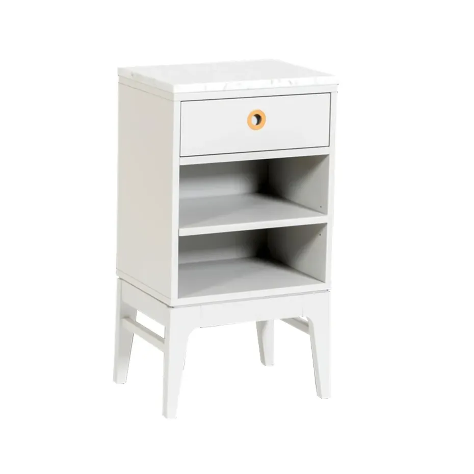 Mesita de noche Höllviken, Encimera de mármol blanco grisáceo, 1 cajón