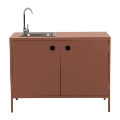 Mueble bajo de cocina exterior Kelia con fregadero, Zin red, 121x90x64