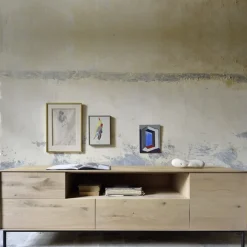 Mueble multimedia Whitebird 180 cm, Oak wax oil-Black metal