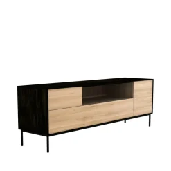 Mueble multimedia Whitebird, Roble negro-Patas metálicas negras