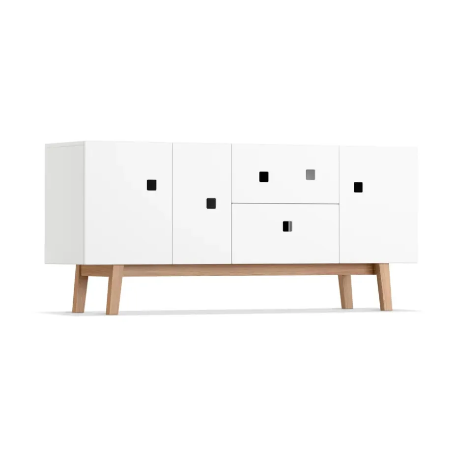 Mueble TV Peep M2, Blanco, retro, base de roble